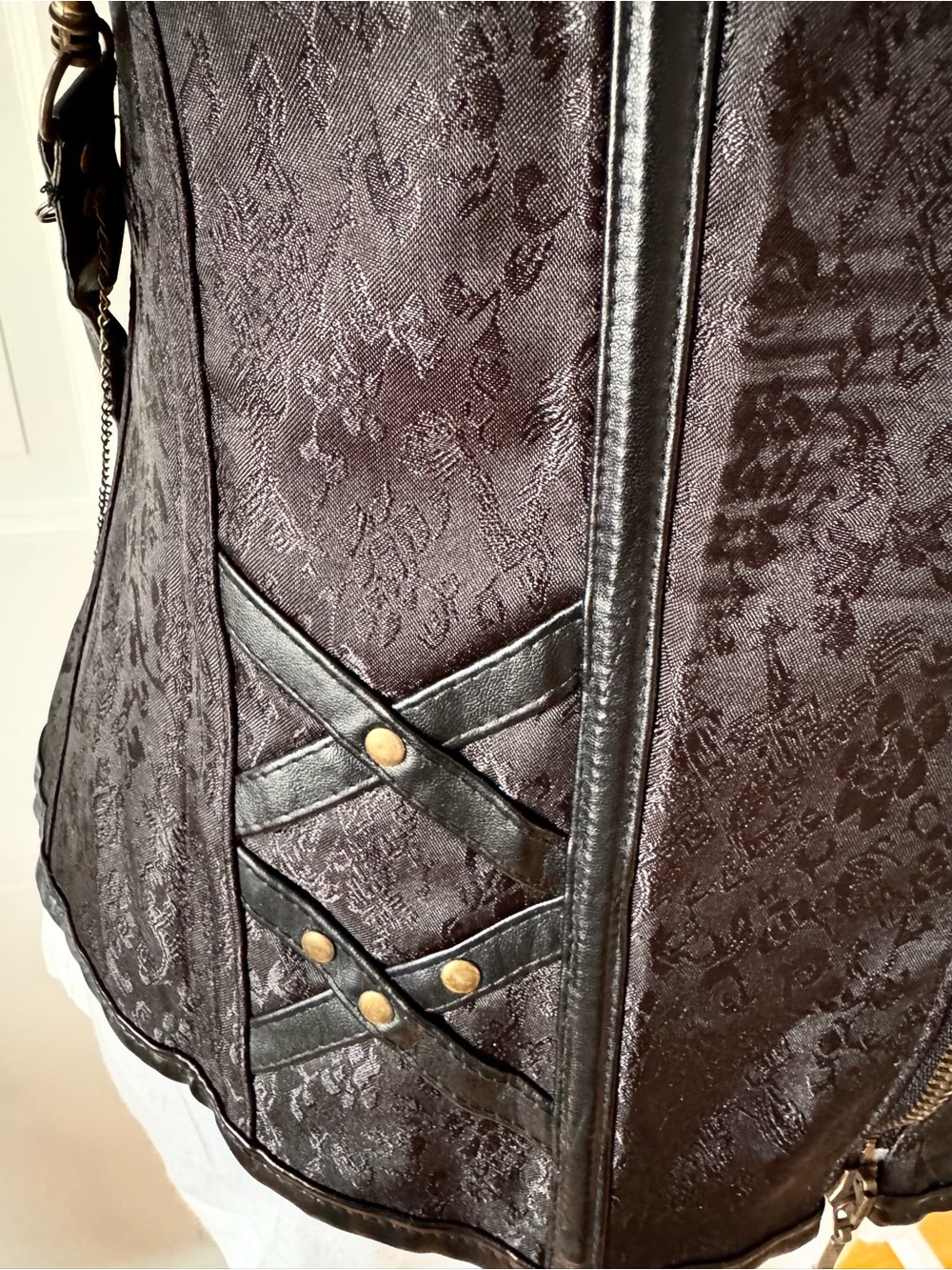 Steampunk Black Corset Embellished with Chains & Metal Clips - Picture 2 of 15